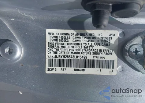 2003 Honda Element Ex из США, поврежденный, VIN 5J6YH28573L015499